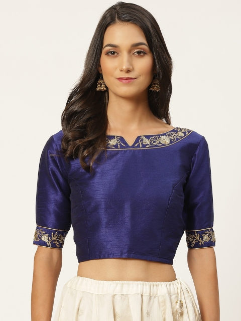 Studio Shringaar Women Blue & Golden Solid Stitched Saree Blouse With Embroidered Detail
Studio Shringaar Women Blue & Golden Solid Stitched Saree Blouse With Embroidered Detail