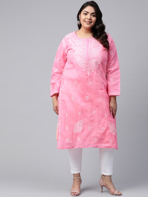 Ada Women Plus Size Pink & White Pure Cotton Embroidered Chikankari Floral Kurta
Ada Women Plus Size Pink & White Pure Cotton Embroidered Chikankari Floral Kurta