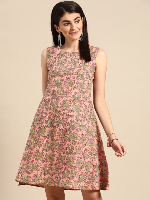 Prakrti Women Pink & Green Pure Cotton Handblock Floral Jaal Printed A-Line Sustainable Dress
Prakrti Women Pink & Green Pure Cotton Handblock Floral Jaal Printed A-Line Sustainable Dress