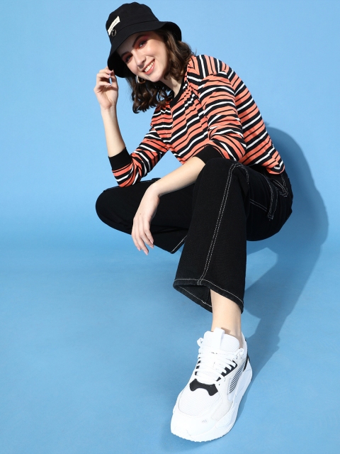 DressBerry Women Stylish Black Striped Tshirt