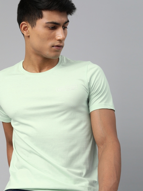 WROGN Men Olive Green Solid Round Neck T-shirt