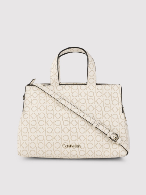 Calvin Klein White Printed Handheld Bag
