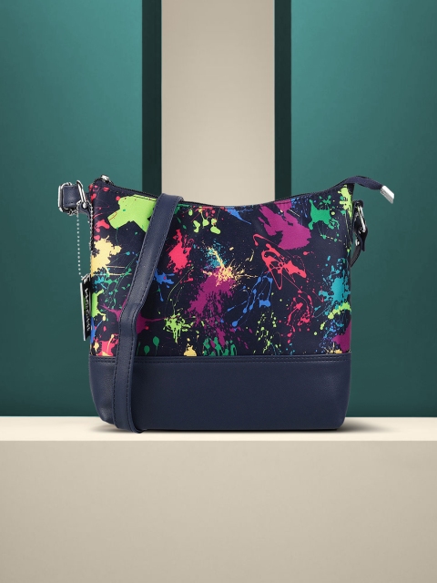Mochi Navy Blue & Purple Printed Sling Bag