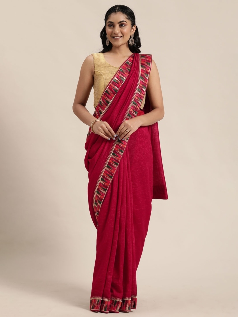 Soch Pink Solid Silk Blend Saree