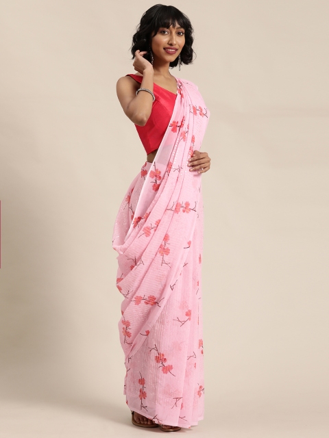 Mitera Pink & Black Embellished Saree