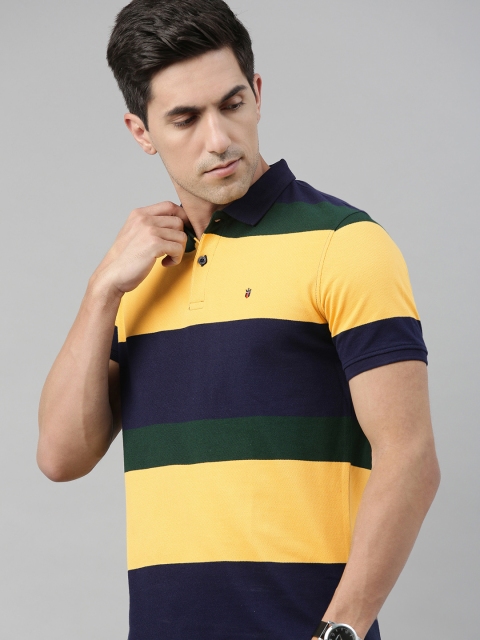 Louis Philippe Sport Men Navy Blue & Mustard Yellow Striped PoloCollar Pure Cotton T-shirt
Louis Philippe Sport Men Navy Blue & Mustard Yellow Striped PoloCollar Pure Cotton T-shirt