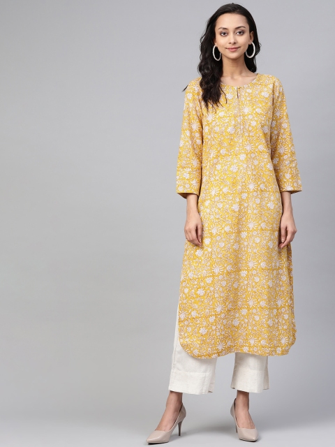 Fabindia Women Mustard Yellow & White Pure Cotton Ethnic Print Keyhole Neck Straight Kurta
Fabindia Women Mustard Yellow & White Pure Cotton Ethnic Print Keyhole Neck Straight Kurta