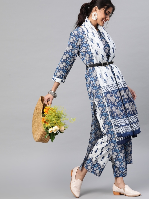 mokshi Women Navy Blue & Off-White Pure Cotton Printed Kurta with Palazzos & Dupatta
mokshi Women Navy Blue & Off-White Pure Cotton Printed Kurta with Palazzos & Dupatta
