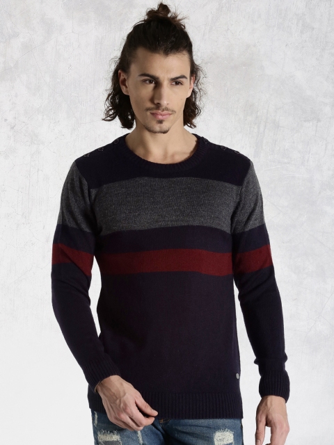 Roadster Navy Striped Sweater, Navy blue