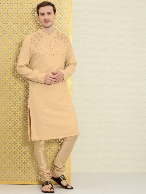 Ode by House of Pataudi Men Beige Ethnic Motifs Embroidered Jashn Kurta