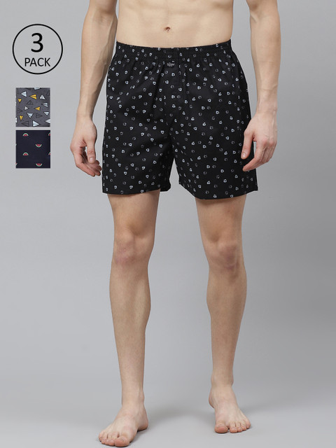Roadster Men Pack Of 3 Printed Pure Cotton Boxers RDS-KEN-MBOX- PRINT-03N, Black 
Roadster Men Pack Of 3 Printed Pure Cotton Boxers RDS-KEN-MBOX- PRINT-03N, Black