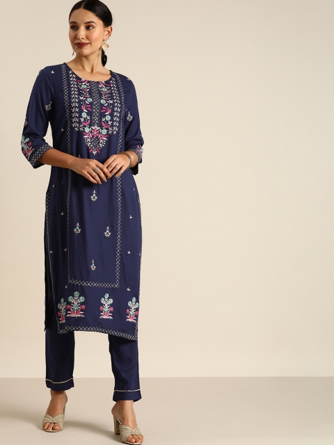 all about you Women Navy Blue & Pink Ethnic Motifs Embroidered Kurta with Trousers
all about you Women Navy Blue & Pink Ethnic Motifs Embroidered Kurta with Trousers