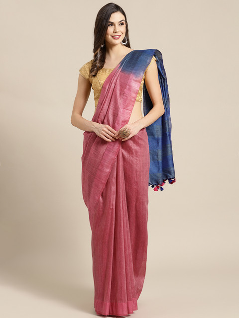 Kalakari India Pink & Navy Blue Silk Blend Solid Handloom Saree
Kalakari India Pink & Navy Blue Silk Blend Solid Handloom Saree