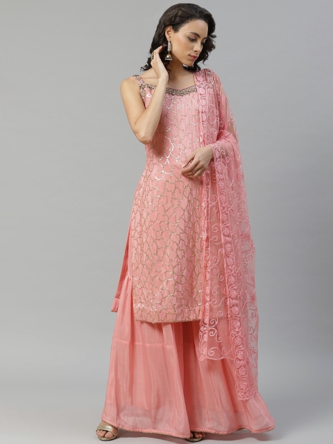 Chhabra 555 Women Pink & Golden Made to Measure Embroidered Kurta with Sharara & Dupatta
Chhabra 555 Women Pink & Golden Made to Measure Embroidered Kurta with Sharara & Dupatta
