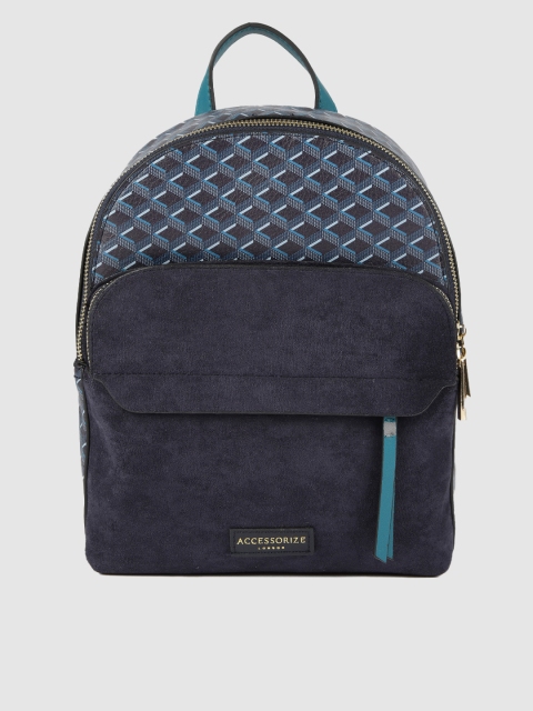 Accessorize Women Navy Blue Geometric Print Backpack