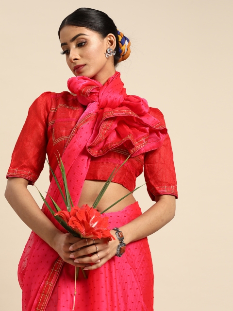 SHAVYA Magenta & Red Woven Design Saree