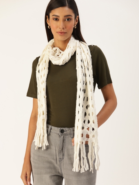 Ayesha Women White Self Design Knitted Scarf