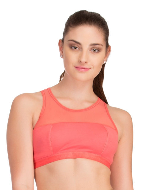 Clovia Peach-Coloured Full Coverage Sports Bra BR0586P16