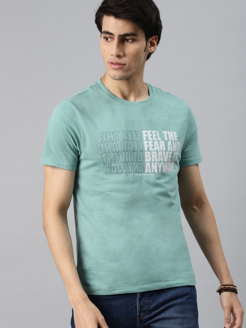 Roadster Men Blue Typography Printed Pure Cotton T-shirt