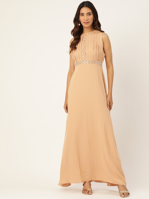Madame Women Beige Embellished Maxi Dress