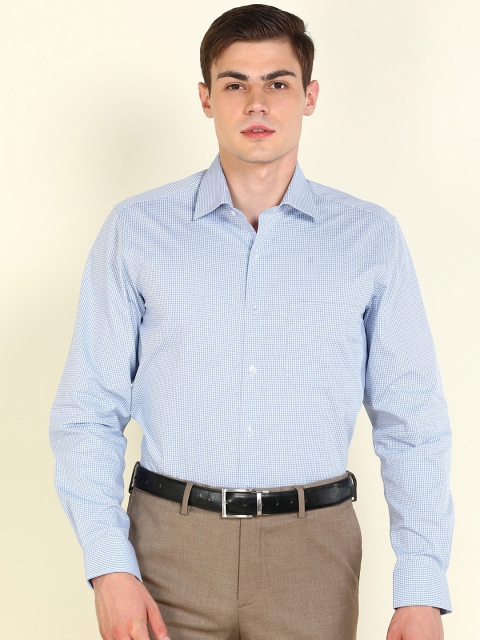 Louis Philippe Men Blue Slim Fit Micro Checks Formal Shirt