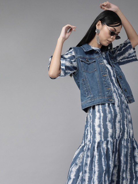 Indo Era Women Blue & White Tie & Dye Cotton A-Line Tiered Dress
Indo Era Women Blue & White Tie & Dye Cotton A-Line Tiered Dress