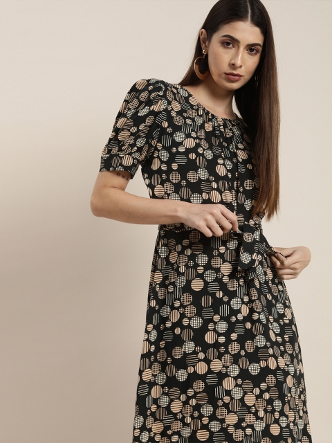 all about you Women Black Printed Fit & Flare Dress