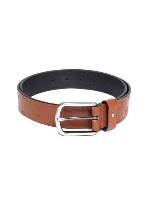 Tommy Hilfiger Men Brown Engraved Genuine Leather Belt