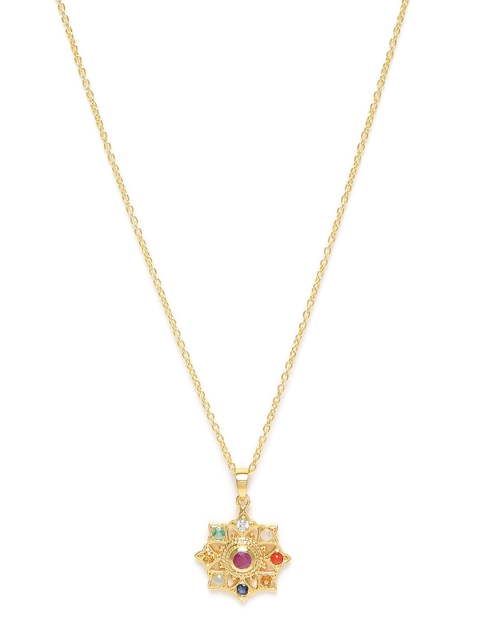 Gehna Rhodium-Plated 925 Sterling Silver Artistic Navaratna Pendant With Chain, Gold
Gehna Rhodium-Plated 925 Sterling Silver Artistic Navaratna Pendant With Chain, Gold