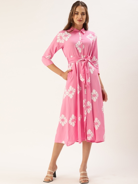 Sangria Pink & White Shirt Midi Dress