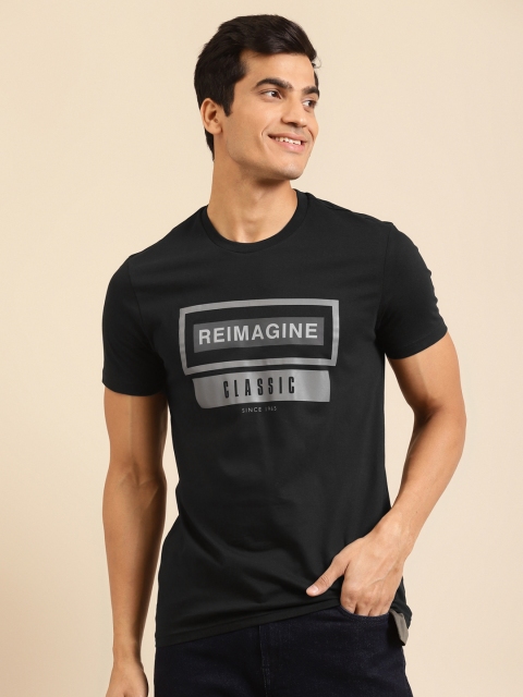United Colors of Benetton Men Black Pure Cotton Printed Round Neck Pure Cotton T-shirt