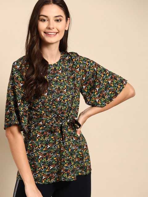 United Colors of Benetton Navy Blue & Green Floral Print Flared Sleeves Cinched Waist Top
United Colors of Benetton Navy Blue & Green Floral Print Flared Sleeves Cinched Waist Top