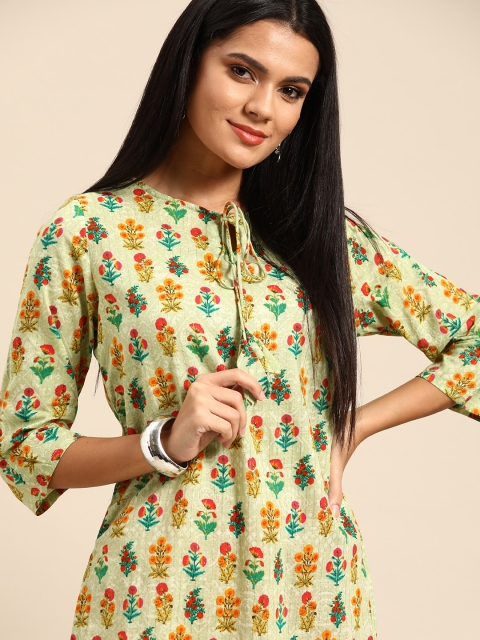 Anouk Women Green & Orange Pure Cotton Ethnic Motifs Printed Tie-up Neck Straight Kurta
Anouk Women Green & Orange Pure Cotton Ethnic Motifs Printed Tie-up Neck Straight Kurta