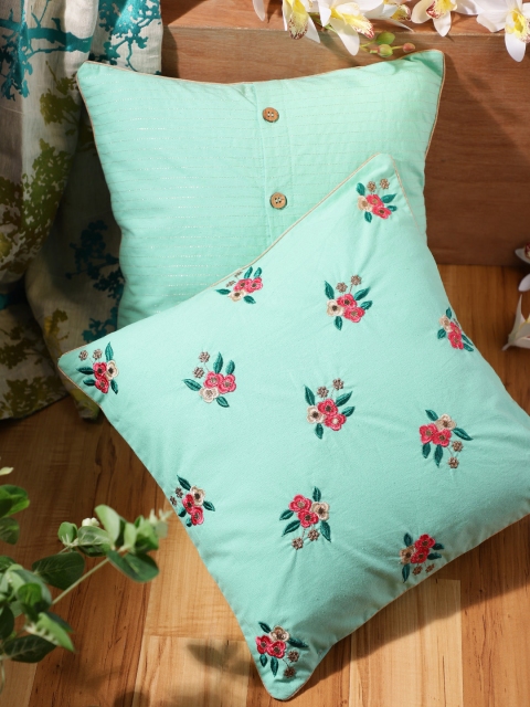 House of Pataudi Sea Green & Pink Set of 2 Floral Embrodidery Cotton Square Cushion Covers
House of Pataudi Sea Green & Pink Set of 2 Floral Embrodidery Cotton Square Cushion Covers