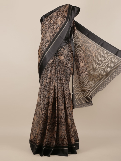 Pothys Black & Beige Jute Silk Printed Saree