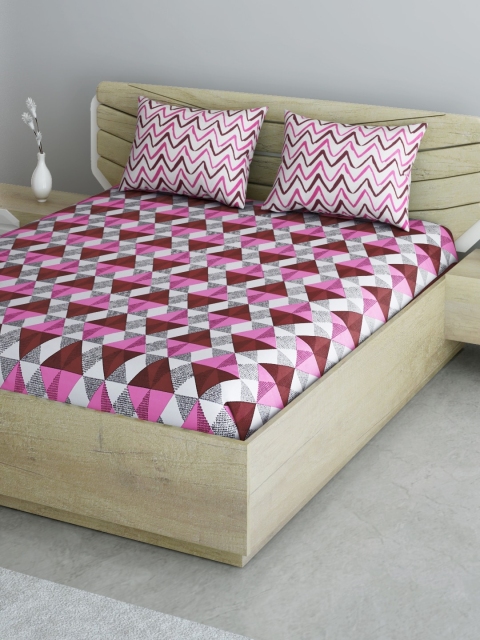 Aura Off-White & Pink Geometric Print 104 TC Cotton 1 Queen Bedsheet with 2 Pillow Covers
Aura Off-White & Pink Geometric Print 104 TC Cotton 1 Queen Bedsheet with 2 Pillow Covers
