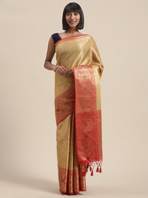 MIMOSA Golden & Red Art Silk Woven Design Banarasi Saree, Gold