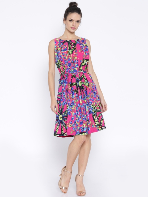 Tokyo Talkies Pink Floral Print Fit & Flare Dress