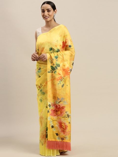 VASTRANAND Yellow & Red Pure Silk Printed Saree