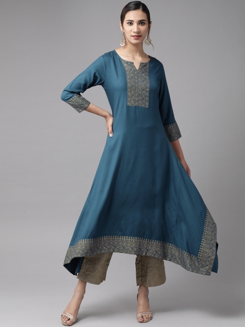 Yufta Women Blue & Golden Ethnic Motifs Yoke Design Asymmetric Block Print A-Line Kurta
Yufta Women Blue & Golden Ethnic Motifs Yoke Design Asymmetric Block Print A-Line Kurta