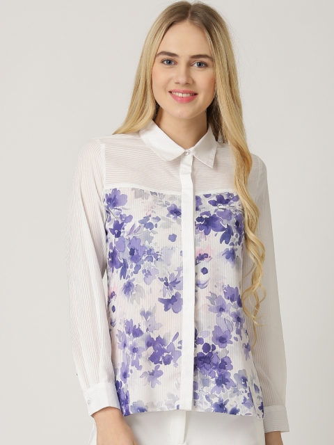 Marie Claire White Georgette Floral Print Comfort Fit Shirt