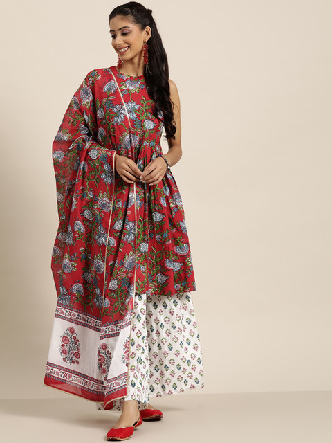 Sangria Women Red & White Ethnic Printed Pure Cotton Kurta with Sharara & With Dupatta
Sangria Women Red & White Ethnic Printed Pure Cotton Kurta with Sharara & With Dupatta