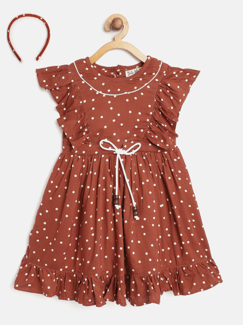 Bella Moda Girls Rust Brown Polka Dot Print Fit and Flare Dress with Briefs & Hairband
Bella Moda Girls Rust Brown Polka Dot Print Fit and Flare Dress with Briefs & Hairband