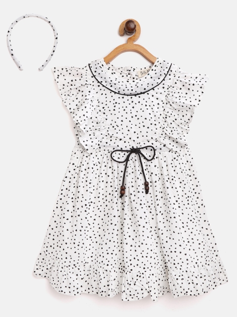 Bella Moda Girls White & Black Heart Print Fit and Flare Dress with Hairband with Briefs
Bella Moda Girls White & Black Heart Print Fit and Flare Dress with Hairband with Briefs