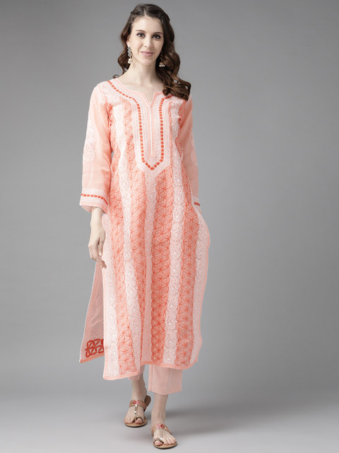ADA Women Peach-Coloured Sustainable Ethnic Motifs Hand Embroidered Chikankari Kurta
ADA Women Peach-Coloured Sustainable Ethnic Motifs Hand Embroidered Chikankari Kurta