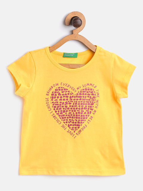 United Colors of Benetton Girls Mustard Yellow Fuchsia Pink Cotton Heart Print Pure Cotton T-shirt
United Colors of Benetton Girls Mustard Yellow Fuchsia Pink Cotton Heart Print Pure Cotton T-shirt