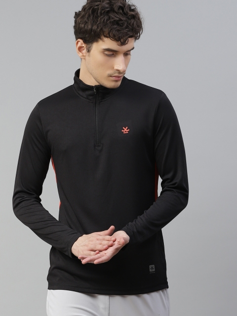 WROGN ACTIVE Men Black Solid High Neck Slim Fit T-shirt