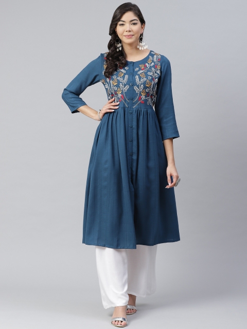Sbo Fashion Women Teal Blue & White Ethnic Motifs Yoke Design Cotton Indigo A-Line Kurta
Sbo Fashion Women Teal Blue & White Ethnic Motifs Yoke Design Cotton Indigo A-Line Kurta