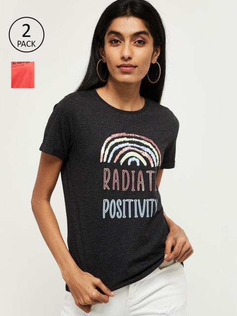 max Women Pack of 2 Red Printed Round Neck T-shirt