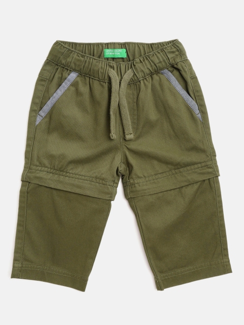 United Colors of Benetton Boys Olive Green Solid Pure Cotton Convertible Trousers